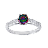 Sterling Silver Rhodium Plated Oval Solitaire Synthetic Mystic Topaz CZ Ring