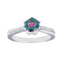 Load image into Gallery viewer, Sterling Silver Rhodium Plated Round Mystic Topaz CZ Ring
