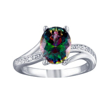 Load image into Gallery viewer, Sterling Silver Rhodium Plated Oval Mystic Topaz CZ Ring