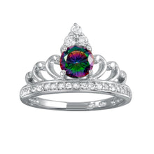 Load image into Gallery viewer, Sterling Silver Rhodium Plated Crown Synthetic Mystic Topaz CZ Ring