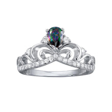 Load image into Gallery viewer, Sterling Silver Rhodium Plated Crown Synthetic Mystic Topaz CZ Ring