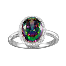 Load image into Gallery viewer, Sterling Silver Rhodium Plated Oval Halo Mystic Topaz CZ Ring