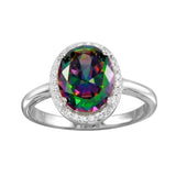 Sterling Silver Rhodium Plated Oval Halo Mystic Topaz CZ Ring