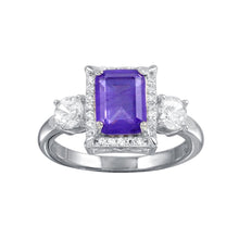 Load image into Gallery viewer, Sterling Silver Rhodium Plated Purple Center Halo CZ Ring