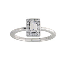 Load image into Gallery viewer, Sterling Silver Rhodium Plated Baguette Stone Halo CZ Ring