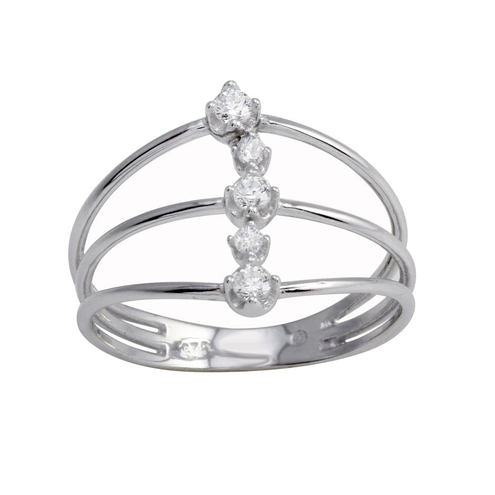 Sterling Silver Rhodium Plated Line CZ Ring