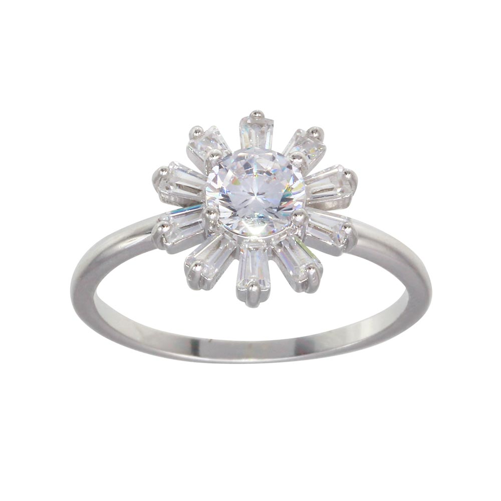 Sterling Silver CZ Flower Shaped Ring