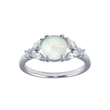 Load image into Gallery viewer, Sterling Silver Rhodium Plated Flower Shank Square Opal Stone Ring