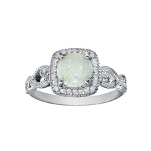 Load image into Gallery viewer, Sterling Silver Rhodium Plated Infinite Shank Square Opal Stone Ring