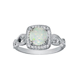 Sterling Silver Rhodium Plated Infinite Shank Square Opal Stone Ring