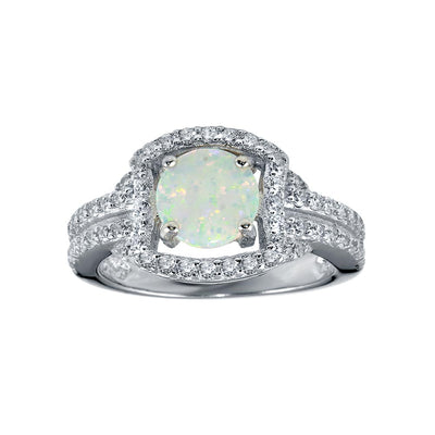 Sterling Silver Rhodium Plated Square Opal Stone Ring