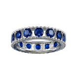 Sterling Silver Rhodium Plated Round Blue CZ Band