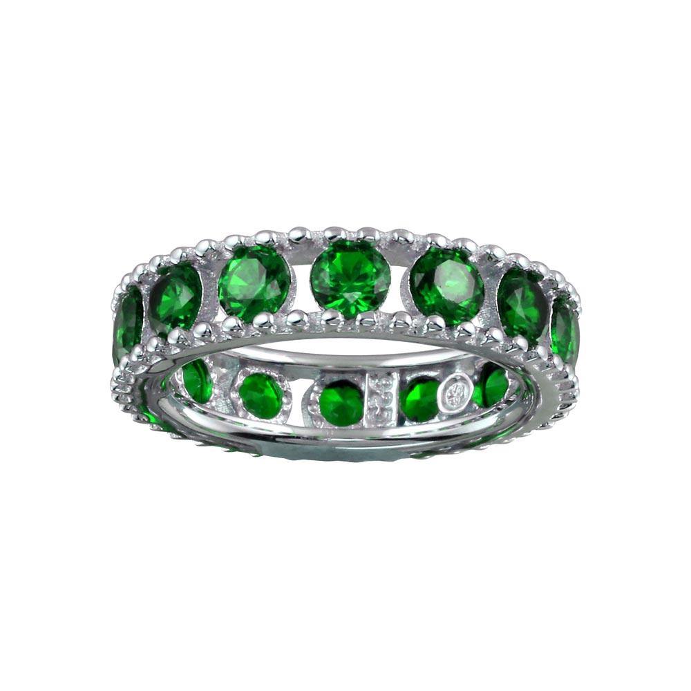 Sterling Silver Rhodium Plated Round Green CZ Band - silverdepot