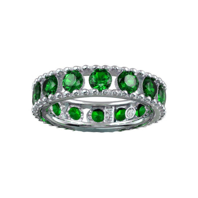 Sterling Silver Rhodium Plated Round Green CZ Band - silverdepot