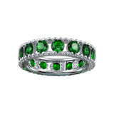 Sterling Silver Rhodium Plated Round Green CZ Band