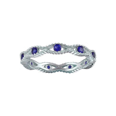Sterling Silver Rhodium Plated Intersecting Waves Blue CZ Ring