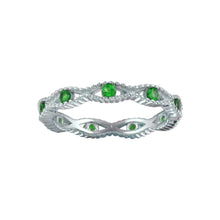 Load image into Gallery viewer, Sterling Silver Rhodium Plated Intersecting Waves Green CZ Ring - silverdepot