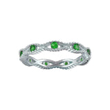 Sterling Silver Rhodium Plated Intersecting Waves Green CZ Ring