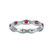Load image into Gallery viewer, Sterling Silver Rhodium Plated Intersecting Waves Red CZ Ring - silverdepot