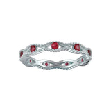Sterling Silver Rhodium Plated Intersecting Waves Red CZ Ring