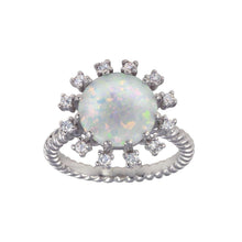 Load image into Gallery viewer, Sterling Silver Rhodium Plated Round Flower Opal Stone Ring - silverdepot