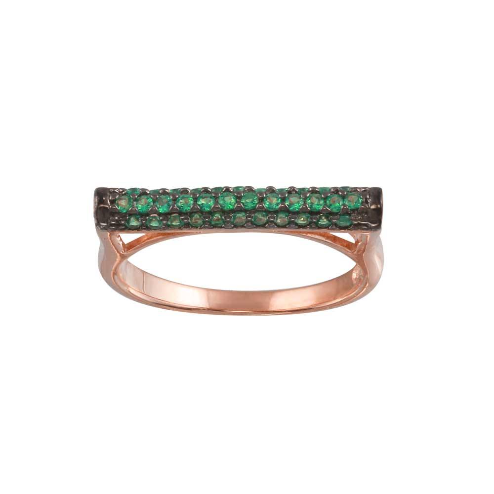 Sterling Silver Rose Gold Plated Green CZ Ring - silverdepot