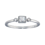 Sterling Silver Rhodium Plated Square CZ Center Ring