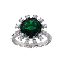 Load image into Gallery viewer, Sterling Silver Rhodium Plated Green Center Flower CZ Ring with Rope Band - silverdepot