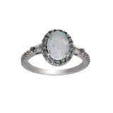 Sterling Silver Rhodium Plated Oval Halo Opal CZ Ring