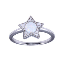 Load image into Gallery viewer, Sterling Silver Rhodium Plated Opal Stone Star With CZ Ring