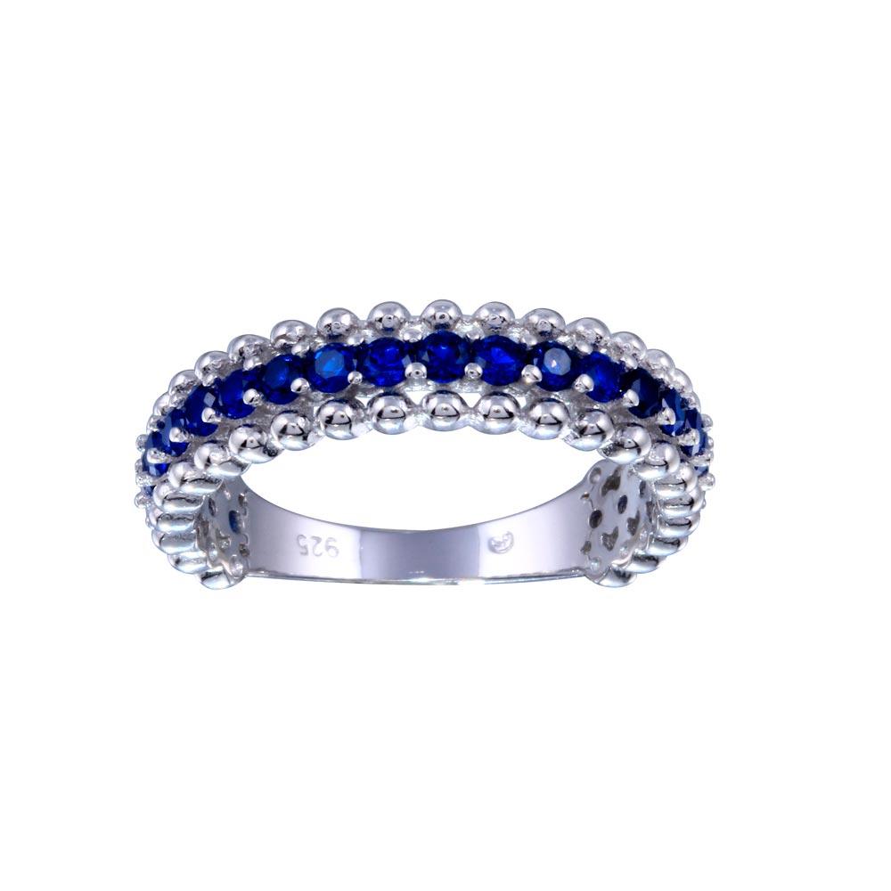 Sterling Silver Rhodium Plated Blue CZ Ring