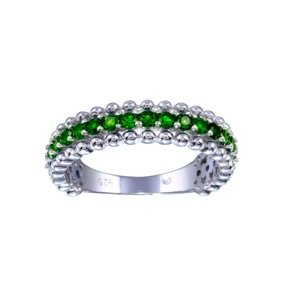 Sterling Silver Rhodium Plated Green CZ Ring