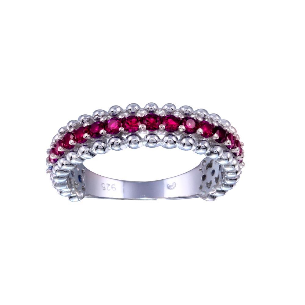Sterling Silver Rhodium Plated Red CZ Ring