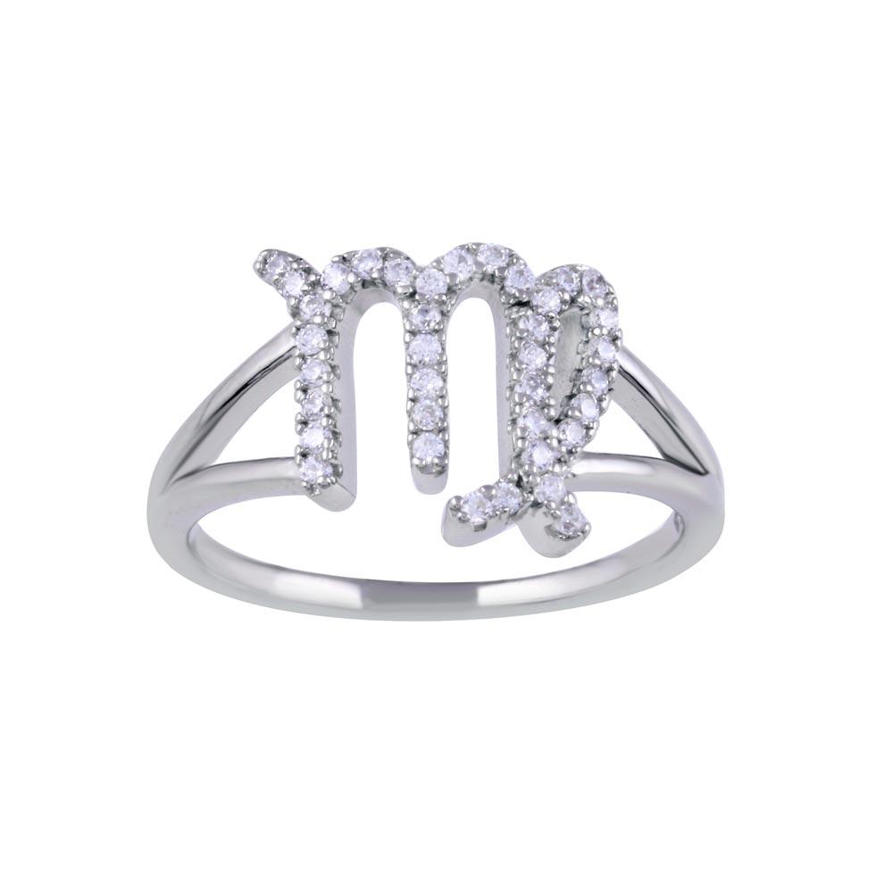 Sterling Silver Rhodium Plated Virgo CZ Zodiac Sign Ring