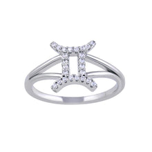 Load image into Gallery viewer, Sterling Silver Rhodium Plated Gemini CZ Zodiac Sign Ring