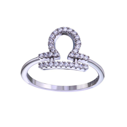 Sterling Silver Rhodium Plated Libra CZ Zodiac Sign Ring