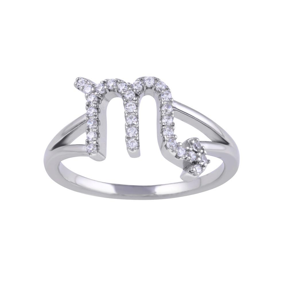 Sterling Silver Rhodium Plated Scorpio CZ Zodiac Sign Ring