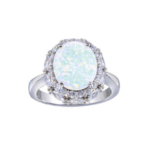 Load image into Gallery viewer, Sterling Silver Rhodium Plated Opal and Clear CZ Ring