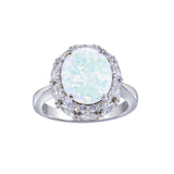 Sterling Silver Rhodium Plated Opal and Clear CZ Ring