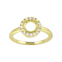 Load image into Gallery viewer, Sterling Silver Gold Plated Clear CZ Round Mounting Ring