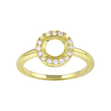 Sterling Silver Gold Plated Clear CZ Round Mounting Ring