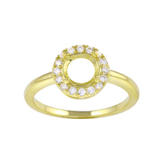 Sterling Silver Gold Plated Clear CZ Round Mounting Ring