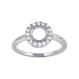 Sterling Silver Rhodium Plated Clear CZ Round Mounting Ring