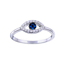 Load image into Gallery viewer, Sterling Silver Rhodium Plated Blue And Clear CZ Evil Eye Ring