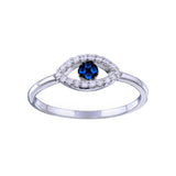 Sterling Silver Rhodium Plated Blue And Clear CZ Evil Eye Ring