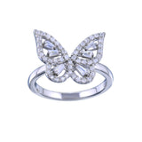 Sterling Silver Rhodium Plated Outline Clear CZ Butterfly Ring