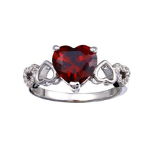 Load image into Gallery viewer, Sterling Silver Rhodium Plated Heart Red and Clear CZ With Heart Shank Ring