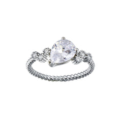 Sterling Silver Rhodium Plated Angled Teardrop CZ Shank Ring