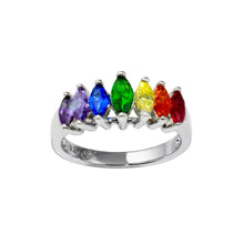 Load image into Gallery viewer, Sterling Silver Rhodium Plated Graduated Multicolor Marquise CZ Ring