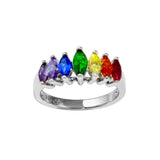 Sterling Silver Rhodium Plated Graduated Multicolor Marquise CZ Ring